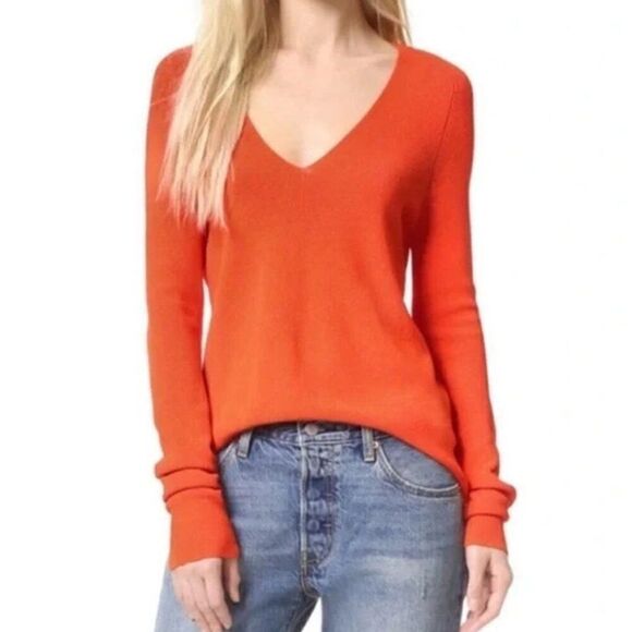 A.L.C. Tops - A.L.C. - V-Neck, Ribbed, Italian Yarn Fitted Sweater - Size XS, Orange